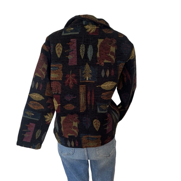 Vintage 90s Winding River tapestry coat nature animals black - Picture 2 of 11